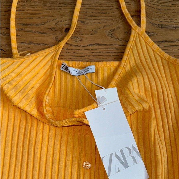 Zara Yellow Ribbed Button-Front Midi Dress - Picture 4 of 7